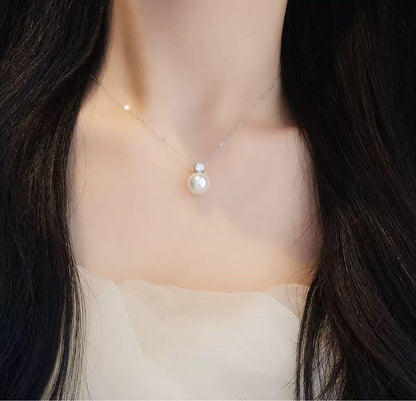 Honsha Pearl Akoya white 10mm pearl necklace with S925 silver clasp coated in K18 gold and CZ diamond accents