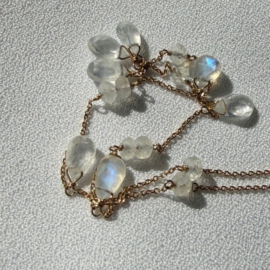 Agete K10 necklace featuring a royal blue moonstone pendant on a 45 cm chain