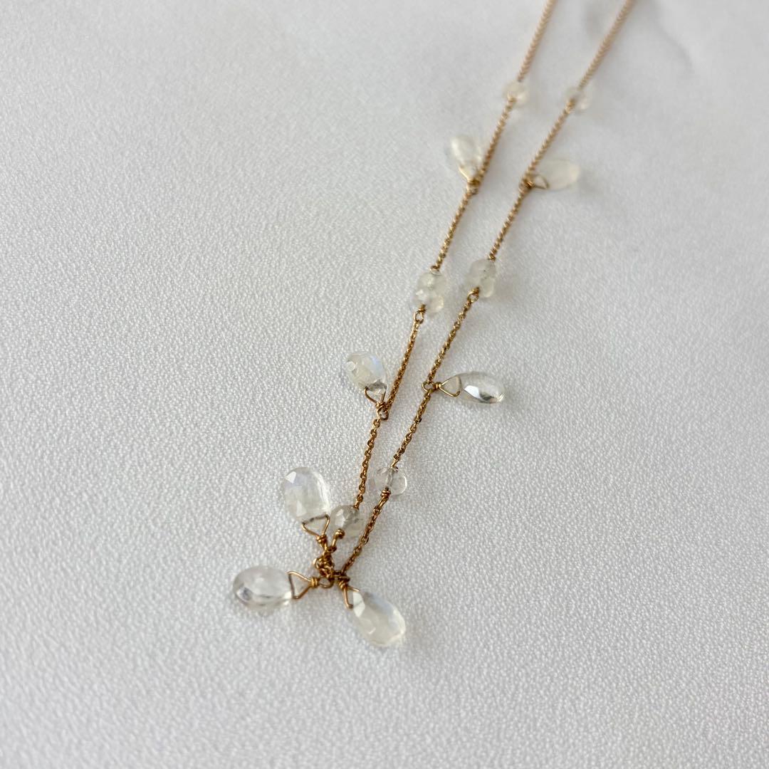 Agete K10 necklace featuring a royal blue moonstone pendant on a 45 cm chain