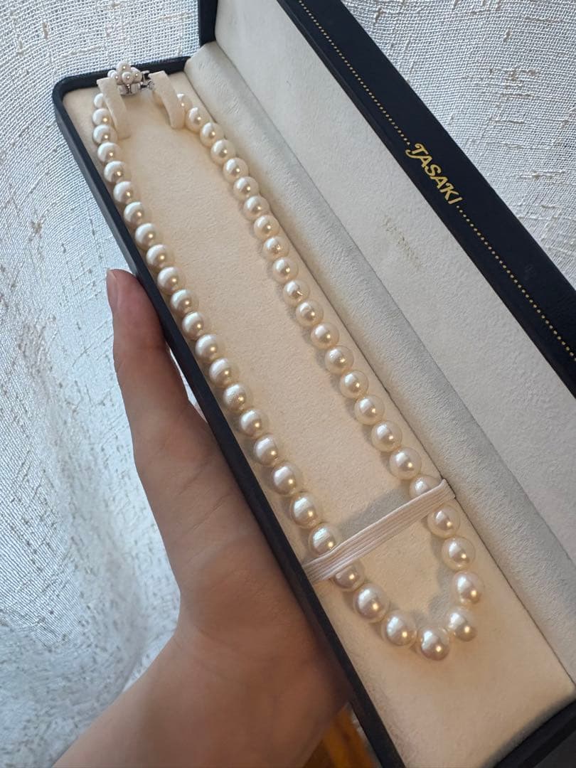 TASAKI Pearl Necklace 8.4mm with pearl decorated clasp and 40 cm length
