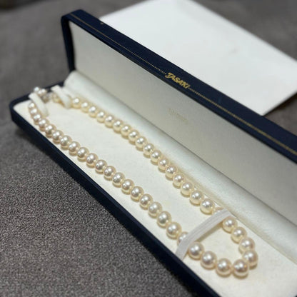 TASAKI Pearl Necklace 8.4mm with pearl decorated clasp and 40 cm length