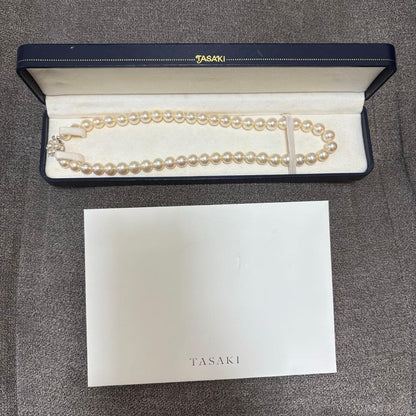 TASAKI Pearl Necklace 8.4mm with pearl decorated clasp and 40 cm length