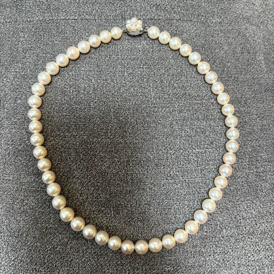 TASAKI Pearl Necklace 8.4mm with pearl decorated clasp and 40 cm length