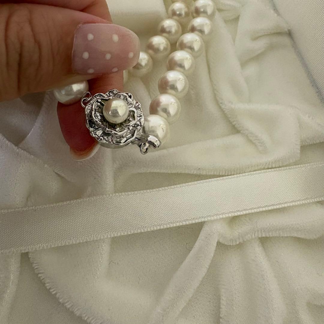 White Akoya pearl necklace with 8.0mm genuine pearls and 40 cm length