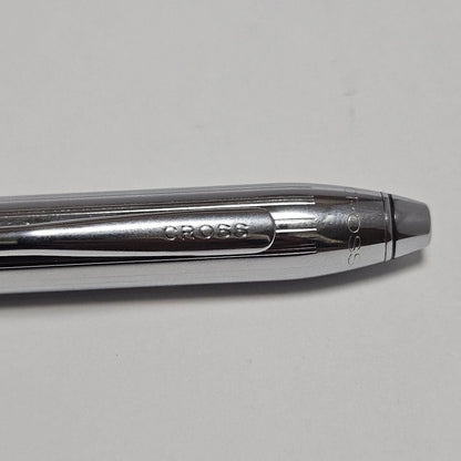 CROSS Townsend Chrome ballpoint pen blue ink with original hard case and box showing chrome finish and engraved logo