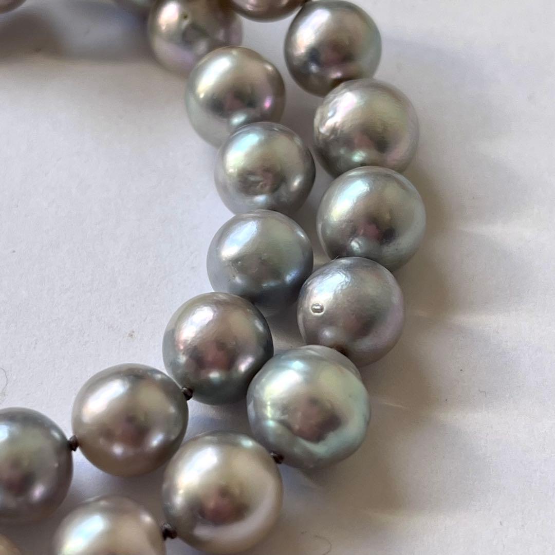 Akoya pearl necklace with natural blue pearls sized 8.5-9.5mm on a 39cm string with certification tag
