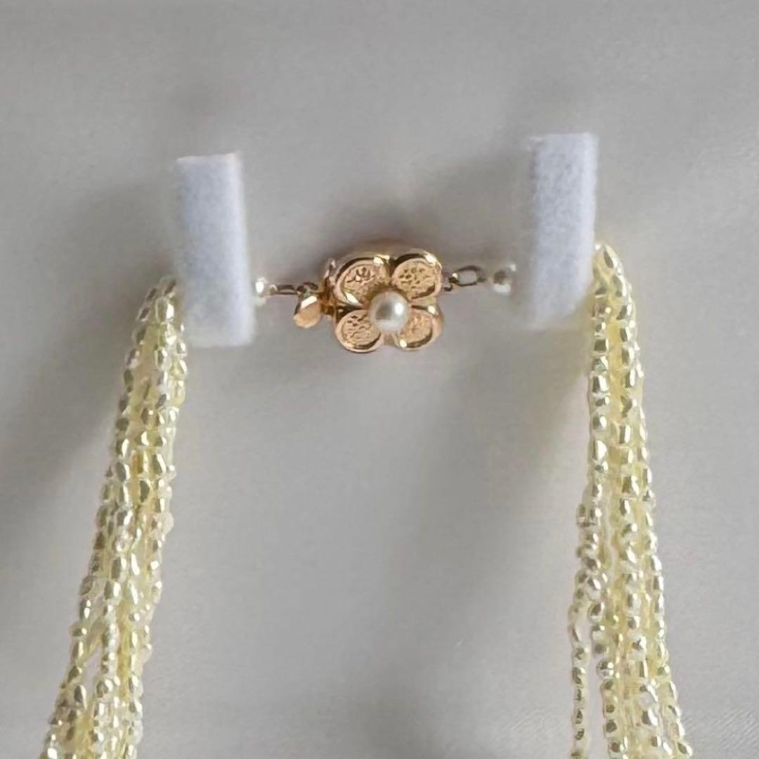 K14 Akoya pearl mugwartless bead necklace with 8 strands and K14 pink gold clasp, 43 cm length