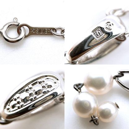 Tasaki Trilogy Necklace in Silver 925 with three white pearls of varying sizes on silver chain