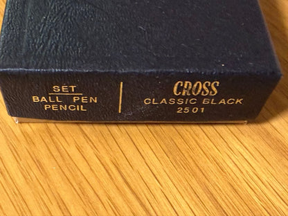 CROSS CLASSIC BLACK 2501 ball pen and pencil set with black matte finish displayed in box