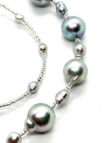 Akoya pearl necklace with 8-10 mm pearls, small baby pearls, Italian gold foil, and Venetian glass parts