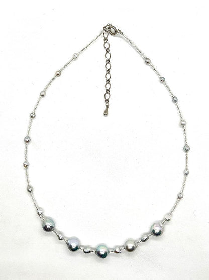 Akoya pearl necklace with 8-10 mm pearls, small baby pearls, Italian gold foil, and Venetian glass parts