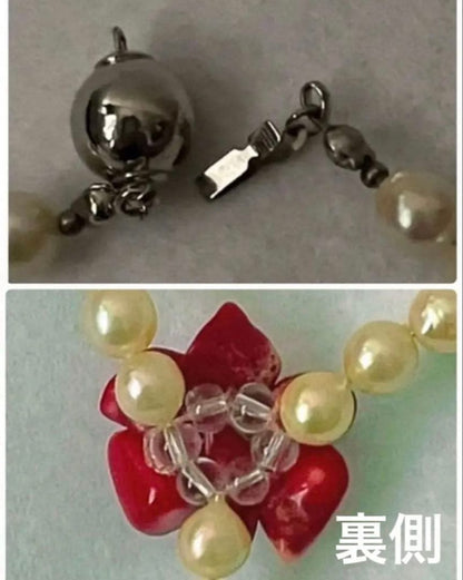 Akoya pearl flower coral necklace with 7mm pearls and 2.7cm rose pendant on 42cm chain