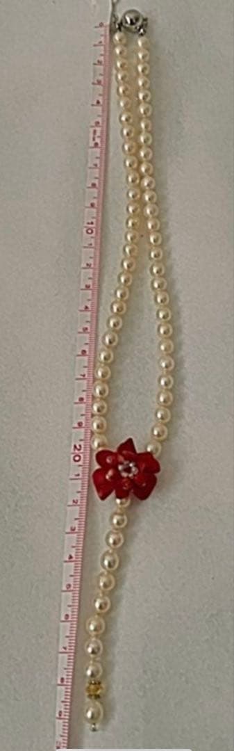 Akoya pearl flower coral necklace with 7mm pearls and 2.7cm rose pendant on 42cm chain