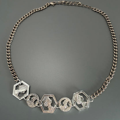 Silver plated Agat Coin Motif Necklace with a 49.5 cm length displayed on a white background