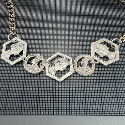 Silver plated Agat Coin Motif Necklace with a 49.5 cm length displayed on a white background