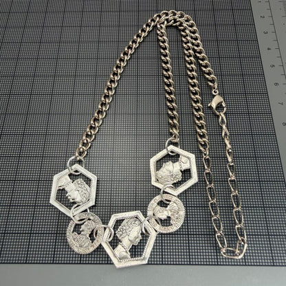 Silver plated Agat Coin Motif Necklace with a 49.5 cm length displayed on a white background