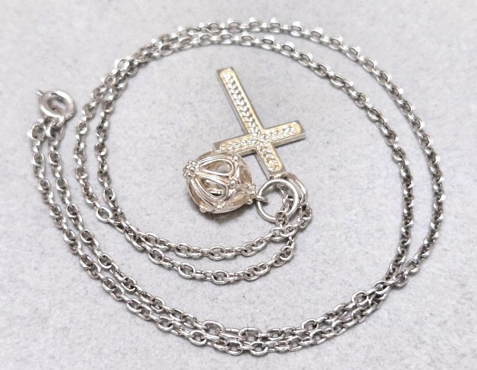 Agete Cross Necklace made of Silver925 with 51 cm length and detailed cross pendant