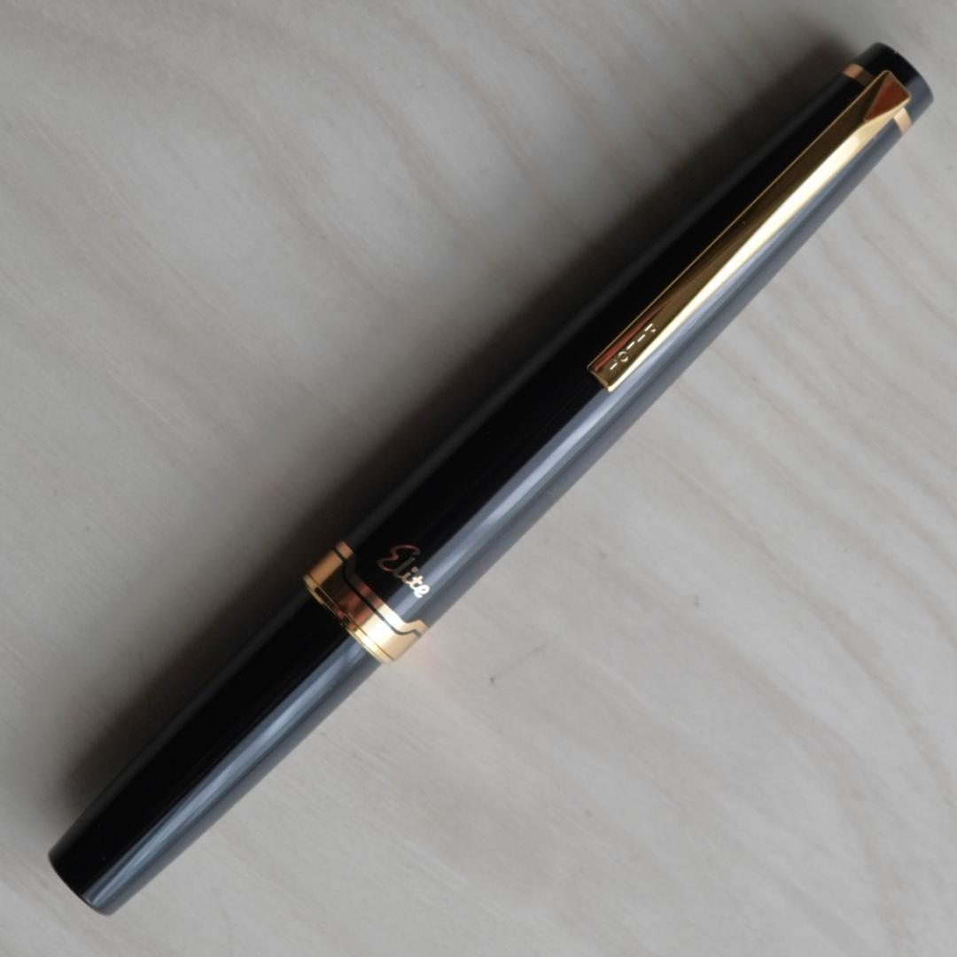 Pilot Pen Elite 95S with 14K medium nib, blue black ink, black resin shaft, and aluminum double anodized cap