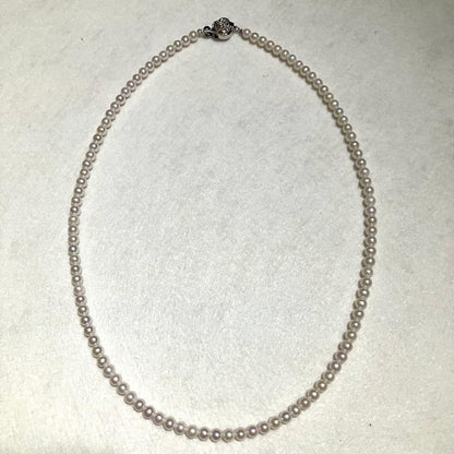 Aqua Baby Akoya Pearl Necklace 4.0mm white pearls with flower motif silver mark, 42cm length