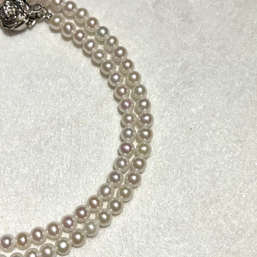 Aqua Baby Akoya Pearl Necklace 4.0mm white pearls with flower motif silver mark, 42cm length