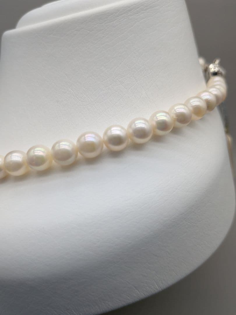 Akoya genuine white pearl necklace with 7.5-8mm pearls and silver clasp, 41.7cm long