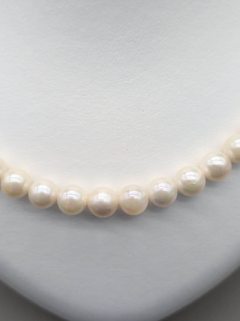Akoya genuine white pearl necklace with 7.5-8mm pearls and silver clasp, 41.7cm long