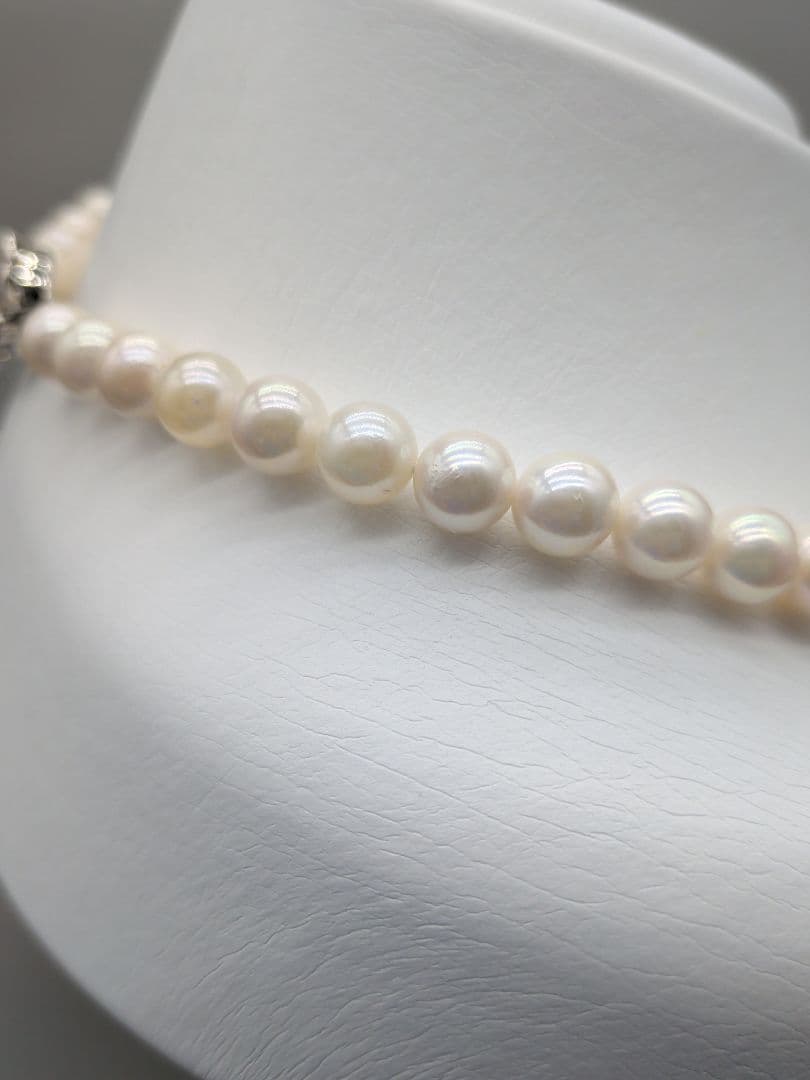Akoya genuine white pearl necklace with 7.5-8mm pearls and silver clasp, 41.7cm long
