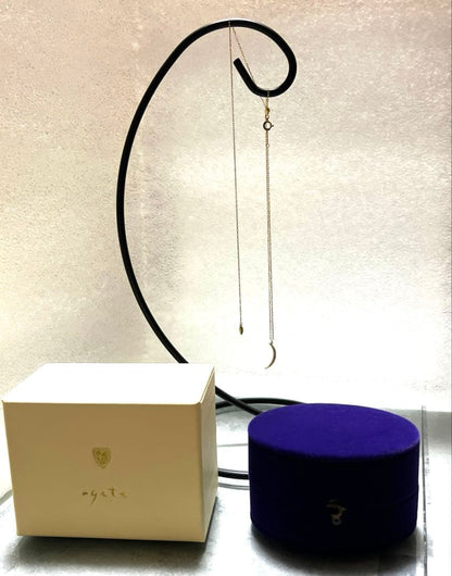 Agete K18 diamond crescent moon necklace with 48cm length displayed on a white background