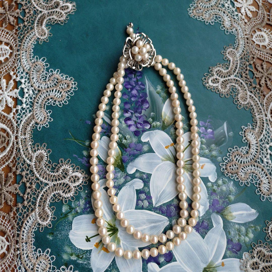 Akoya pearl motif long necklace with 6.5-6.8 mm white pearls on 85 cm silver chain