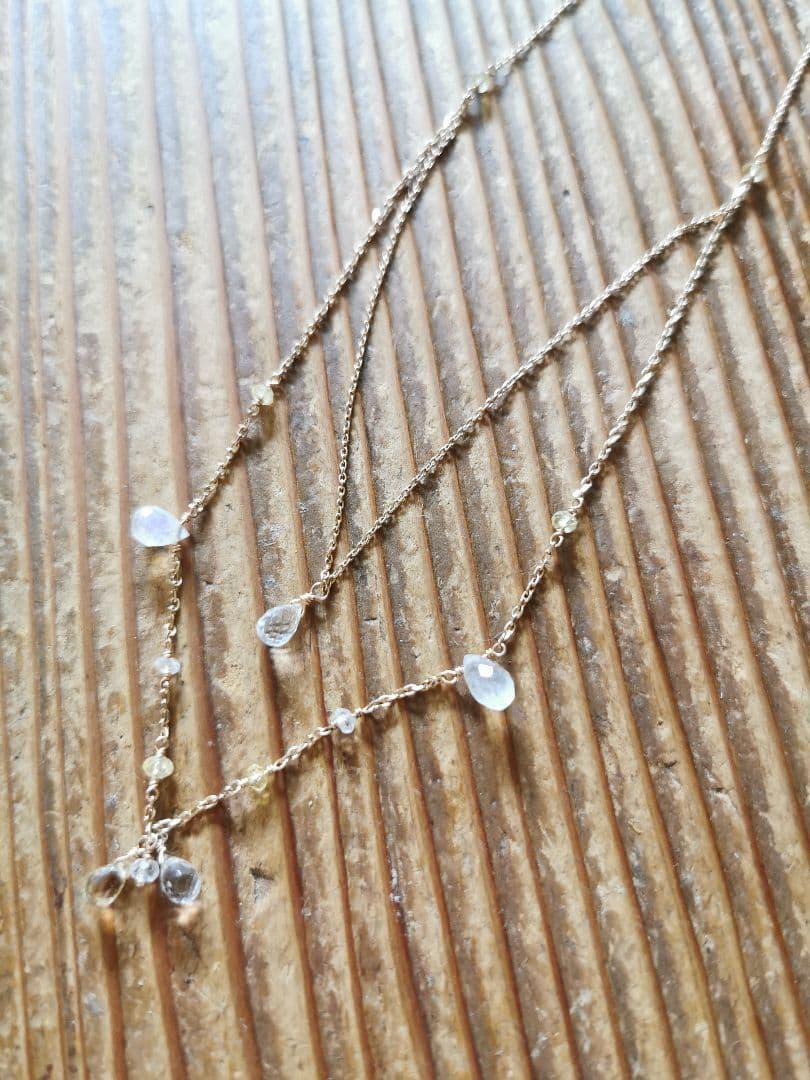 Agatte K10 Yellow Gold Necklace featuring Blue Moonstone and Lemon Quartz with adjustable chain