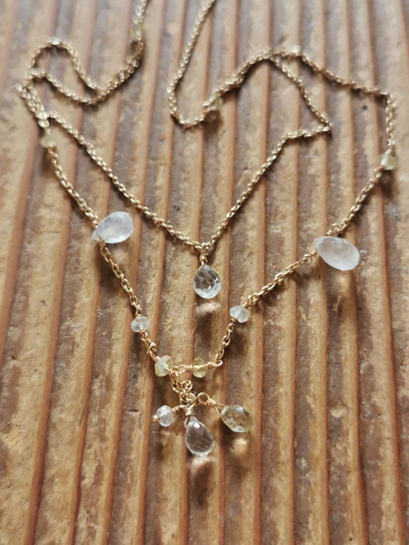 Agatte K10 Yellow Gold Necklace featuring Blue Moonstone and Lemon Quartz with adjustable chain