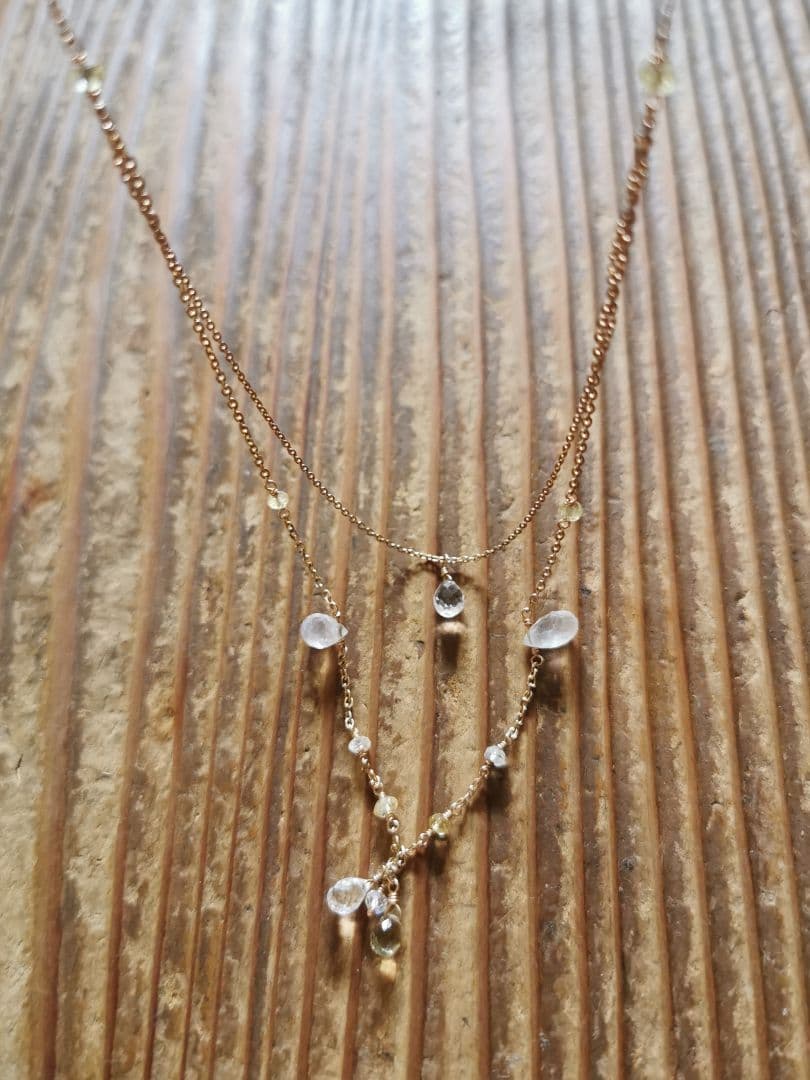 Agatte K10 Yellow Gold Necklace featuring Blue Moonstone and Lemon Quartz with adjustable chain