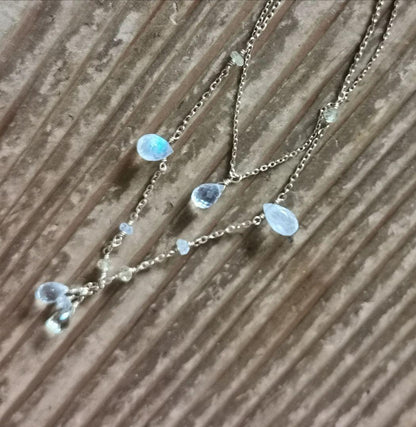 Agatte K10 Yellow Gold Necklace featuring Blue Moonstone and Lemon Quartz with adjustable chain