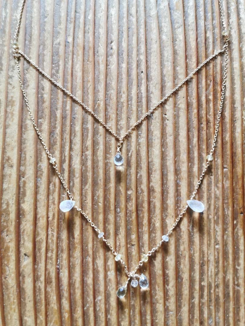 Agatte K10 Yellow Gold Necklace featuring Blue Moonstone and Lemon Quartz with adjustable chain