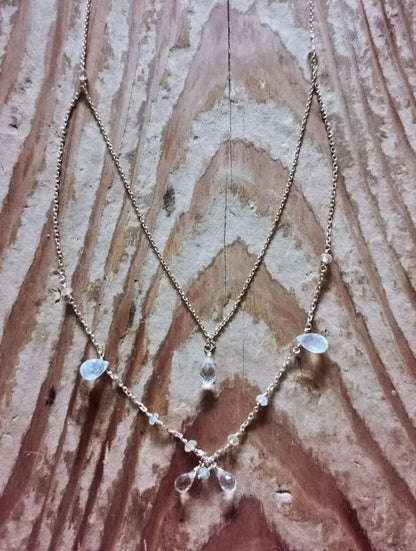 Agatte K10 Yellow Gold Necklace featuring Blue Moonstone and Lemon Quartz with adjustable chain