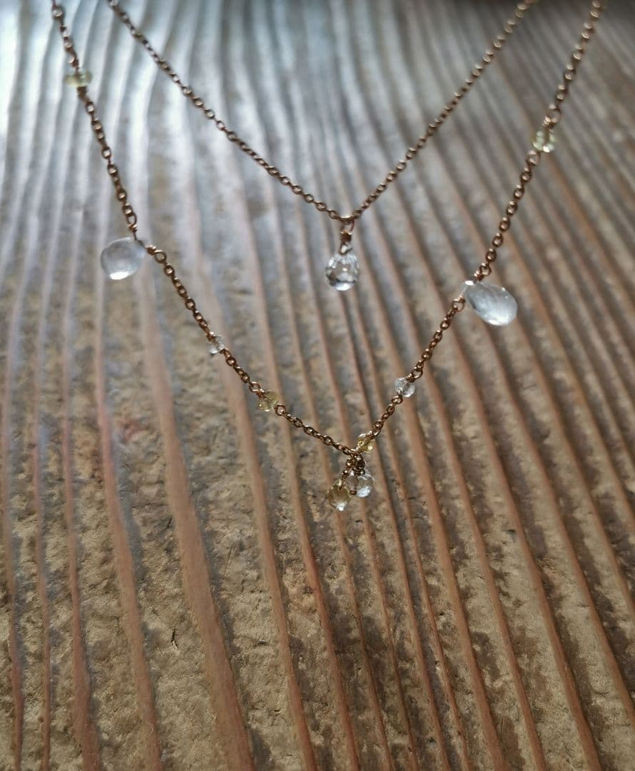 Agatte K10 Yellow Gold Necklace featuring Blue Moonstone and Lemon Quartz with adjustable chain
