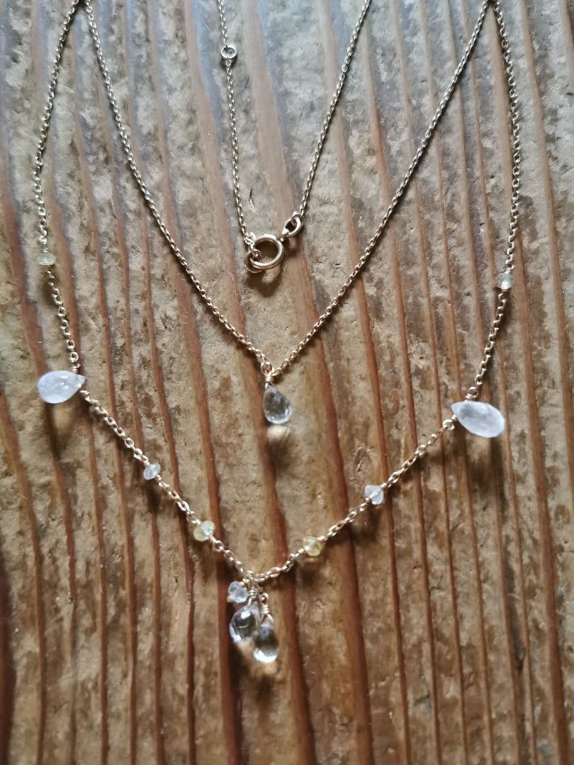 Agatte K10 Yellow Gold Necklace featuring Blue Moonstone and Lemon Quartz with adjustable chain