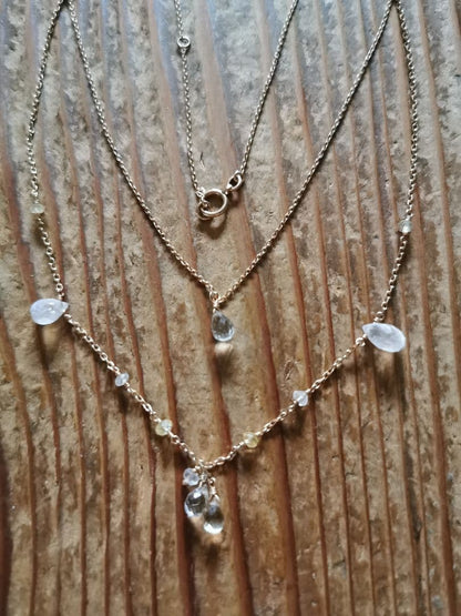 Agatte K10 Yellow Gold Necklace featuring Blue Moonstone and Lemon Quartz with adjustable chain
