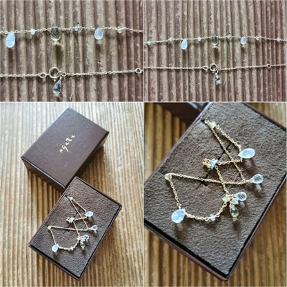 Agatte K10 Yellow Gold Necklace featuring Blue Moonstone and Lemon Quartz with adjustable chain