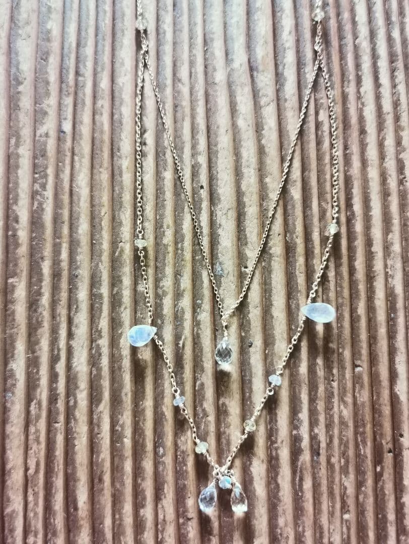 Agatte K10 Yellow Gold Necklace featuring Blue Moonstone and Lemon Quartz with adjustable chain
