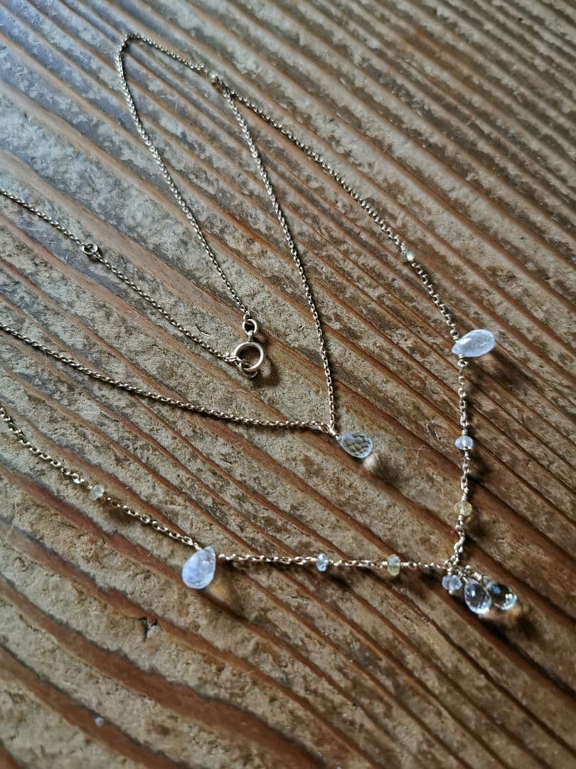 Agatte K10 Yellow Gold Necklace featuring Blue Moonstone and Lemon Quartz with adjustable chain