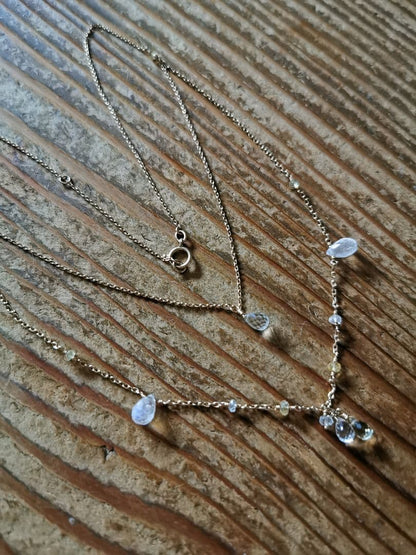 Agatte K10 Yellow Gold Necklace featuring Blue Moonstone and Lemon Quartz with adjustable chain