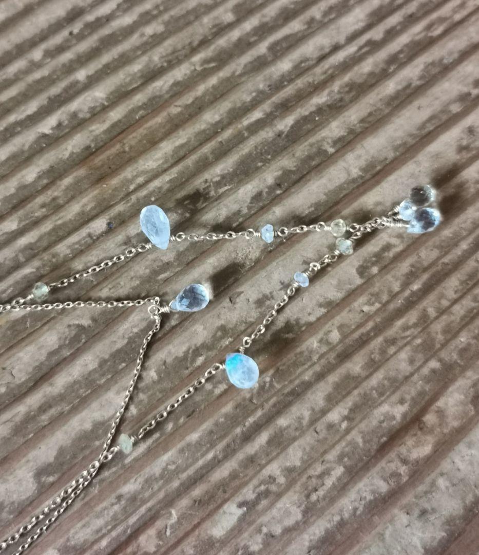 Agatte K10 Yellow Gold Necklace featuring Blue Moonstone and Lemon Quartz with adjustable chain