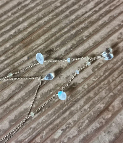 Agatte K10 Yellow Gold Necklace featuring Blue Moonstone and Lemon Quartz with adjustable chain