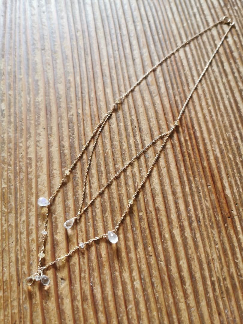 Agatte K10 Yellow Gold Necklace featuring Blue Moonstone and Lemon Quartz with adjustable chain