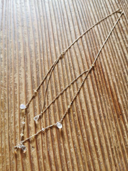 Agatte K10 Yellow Gold Necklace featuring Blue Moonstone and Lemon Quartz with adjustable chain