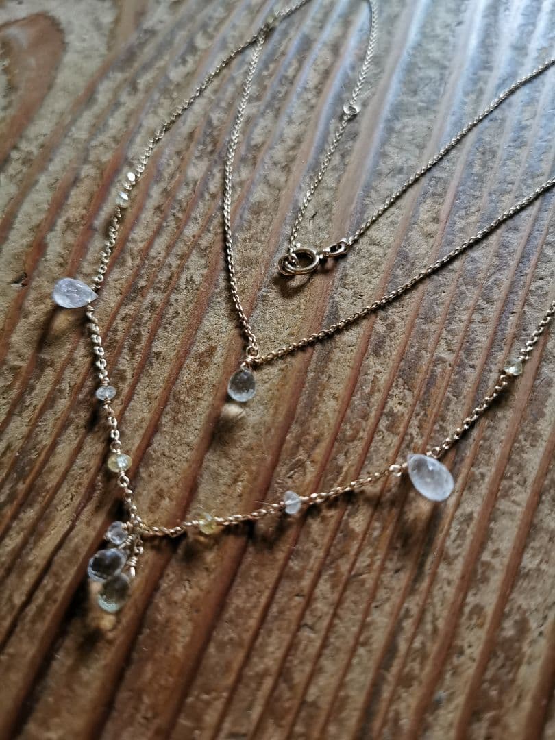 Agatte K10 Yellow Gold Necklace featuring Blue Moonstone and Lemon Quartz with adjustable chain