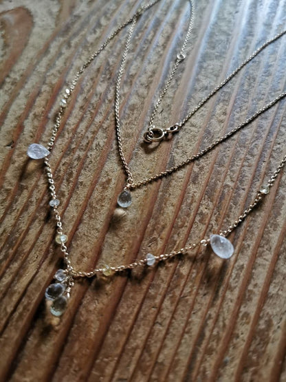 Agatte K10 Yellow Gold Necklace featuring Blue Moonstone and Lemon Quartz with adjustable chain