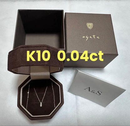 Agete K10 diamond necklace with 0.04ct diamond on 39 cm chain, pendant size 0.55 x 0.2 cm
