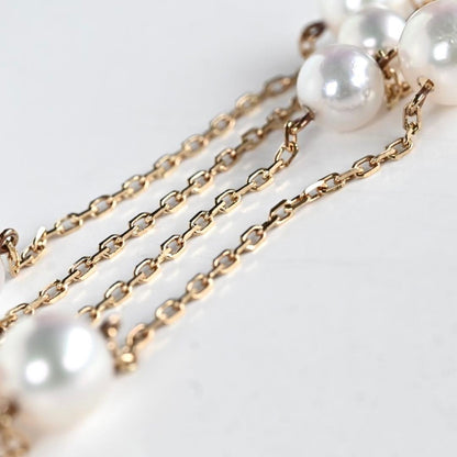 Kuro Pearl Station Necklace featuring nine round pearls with K18 clasp on a 37.5 cm chain